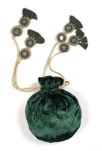 Bottle Green Velvet Potli Bag